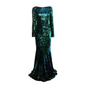 NEW TALBOT RUNHOF Green/Black LORENA Sequin Velvet Gown-US Size 10 (European 40)